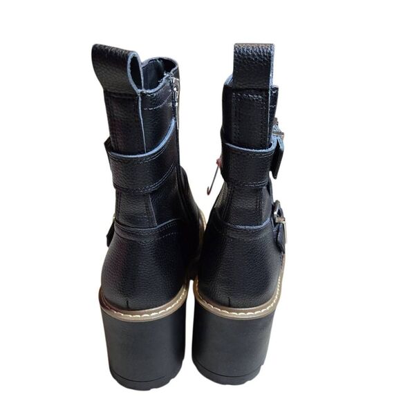 Blondo Women's Waterproof Reno Black Leather Combat Boots Size 8 Biker Zipper - Picture 3 of 7